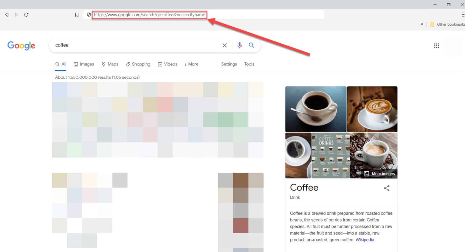 recherche google ajout de paramètres de ville résultats