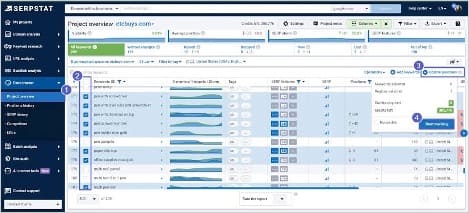 capture d’écran de l’interface de serpstat présentant son outil de suivi des rangs, qui fait partie de sa plate-forme de référencement et de marketing numérique tout-en-un.