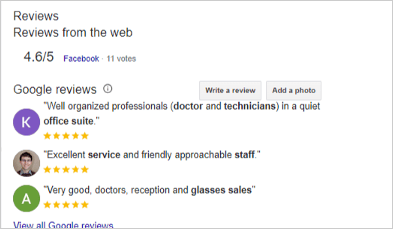 exemple de google business profile montrant des avis provenant de facebook, soulignant l’importance de diversifier les plateformes d’avis pour instaurer la confiance et améliorer la visibilité.