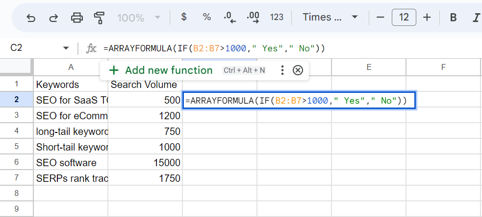 comment utiliser l’arrayformula