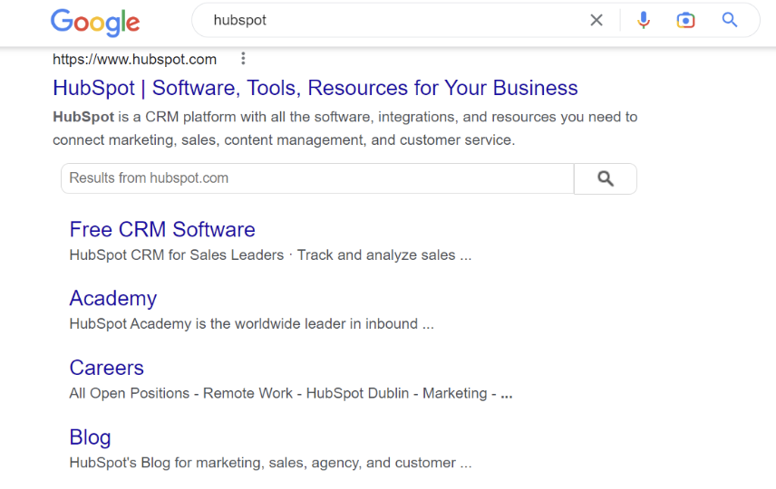 example of how sitelinks are displayed in google search