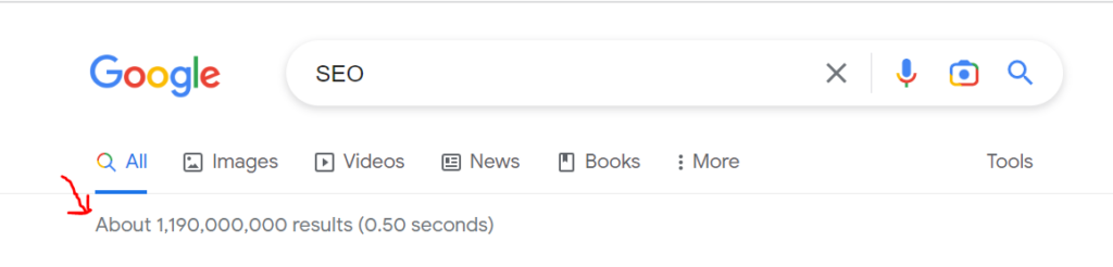 nombre de résultats de recherche seo